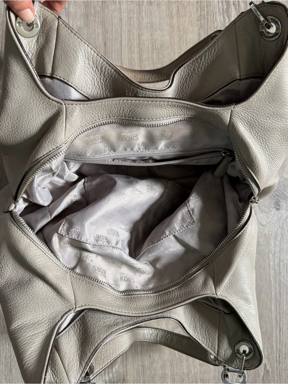 Michael Kors Taupe Gray Pebbled Leather Shoulder Hobo Bag